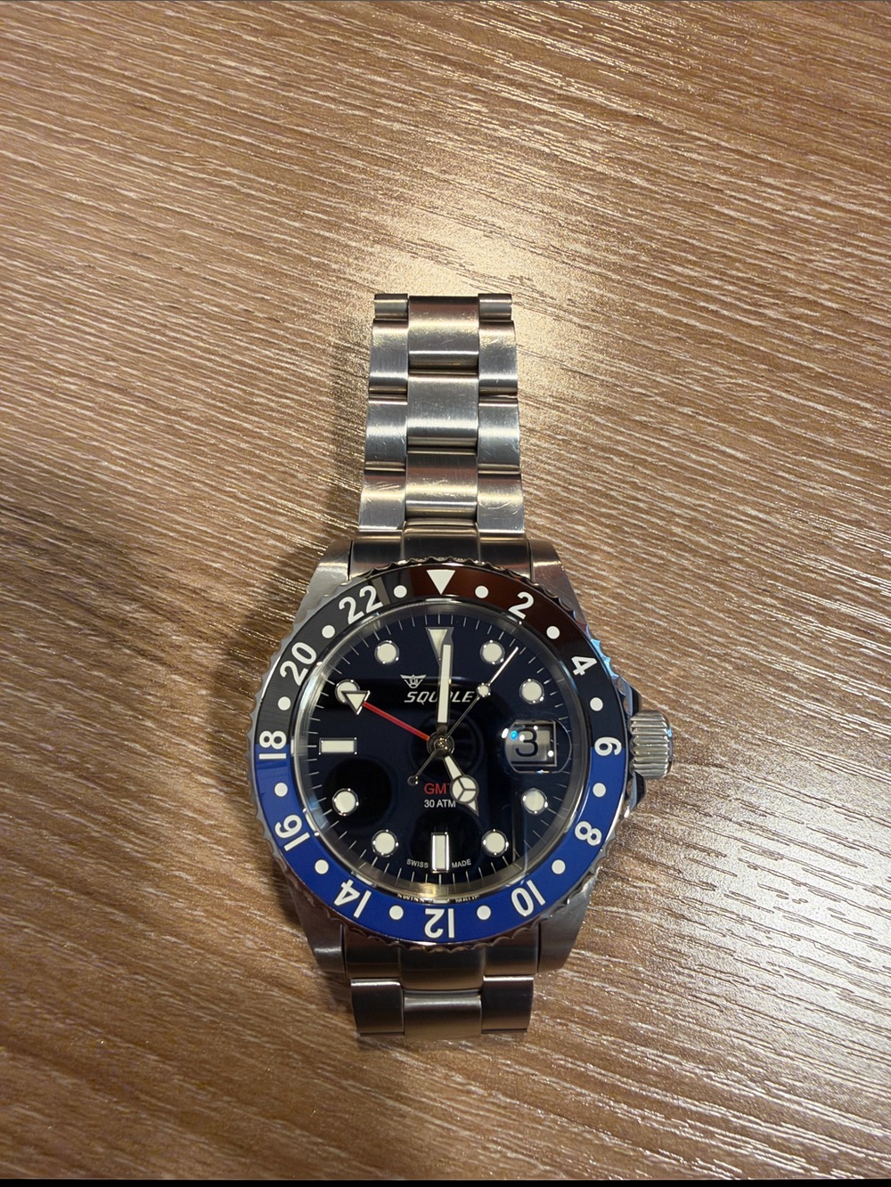 Men's GMT Stainless Steel Watch in Black and Blue